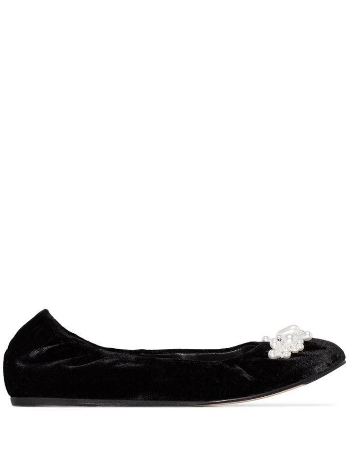 Simone Rocha Beaded Velvet Ballerina Shoes - Black