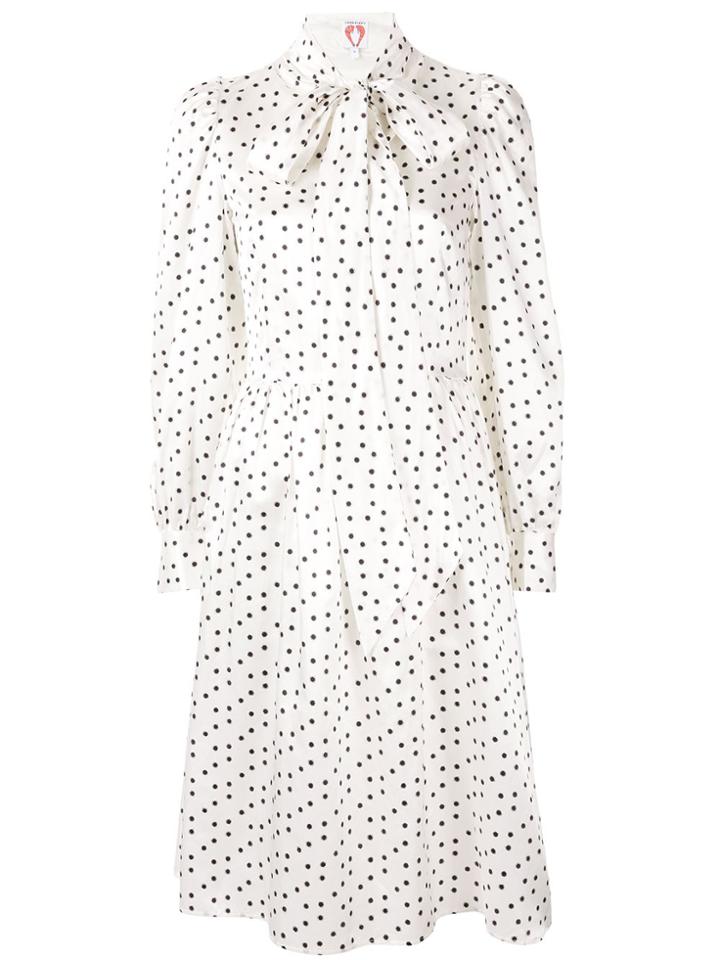 Shrimps Polka Dot Pussy Bow Dress - White