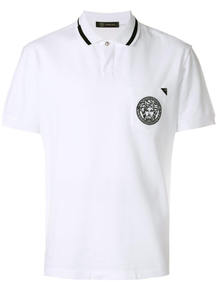 Versace Contrast Collar Polo Shirt - White