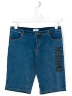 Moschino Kids Logo Print Denim Shorts, Boy's, Size: 14 Yrs, Blue