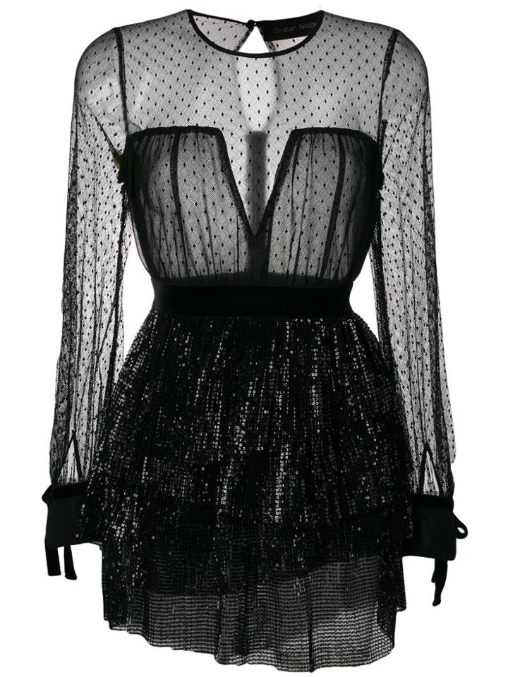 Christian Pellizzari Sequin Tiered Dress - Black