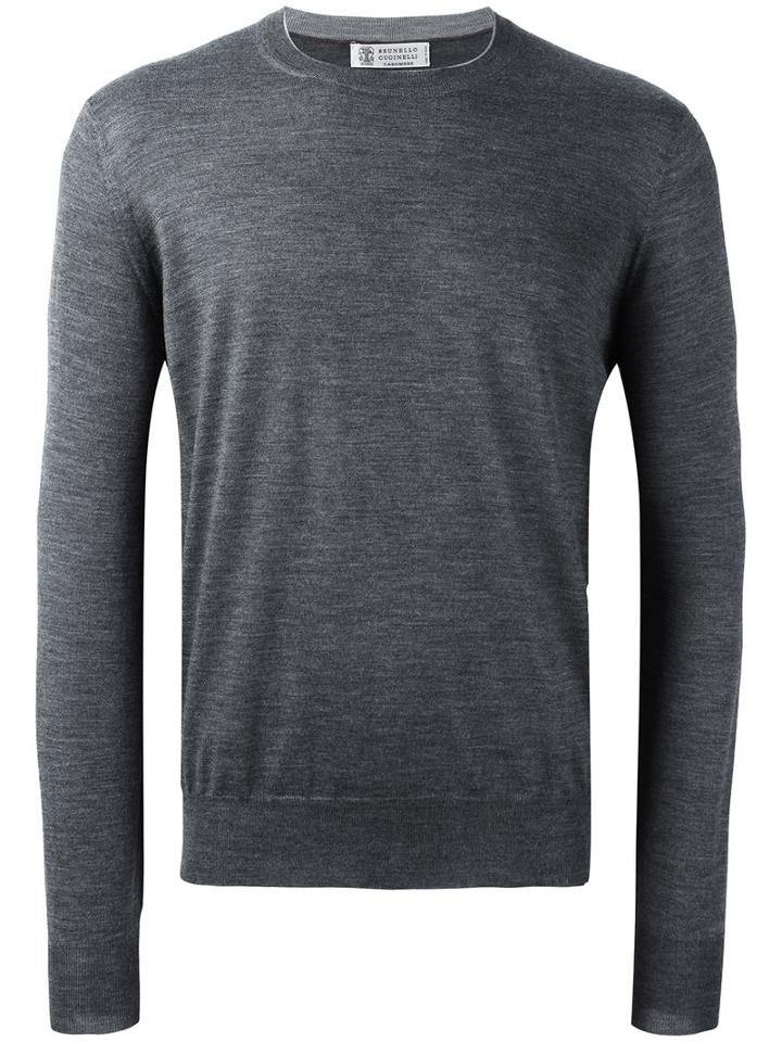 Brunello Cucinelli - Crew Neck Pullover - Men - Suede/cashmere/virgin Wool - 52, Grey, Suede/cashmere/virgin Wool