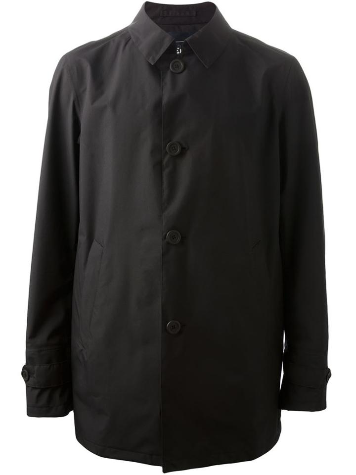 Herno Buttoned Windbreaker Jacket, Men's, Size: 48, Black, Polyester/polytetrafluoroethylene (ptfe)/polyamide/spandex/elastane