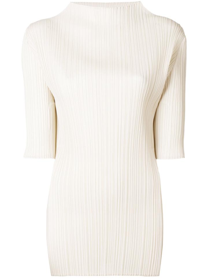 Pleats Please By Issey Miyake Longline Pleated Blouse - Nude &