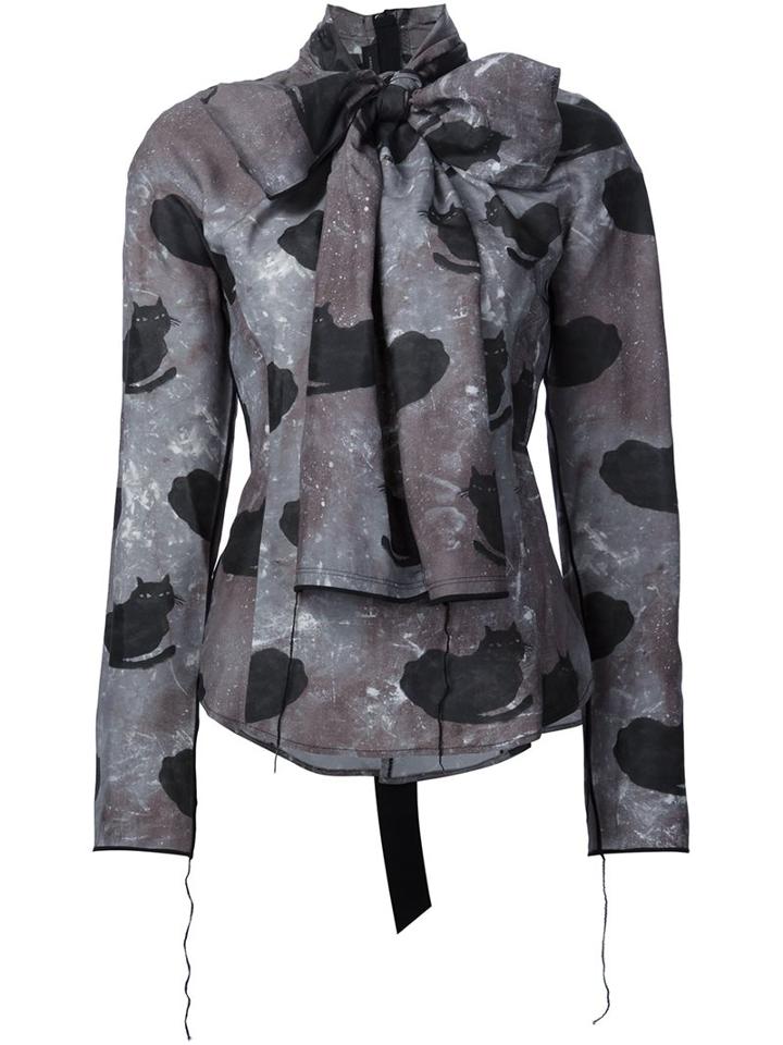 Marc Jacobs Cat Print Blouse, Women's, Size: 2, Grey, Rayon