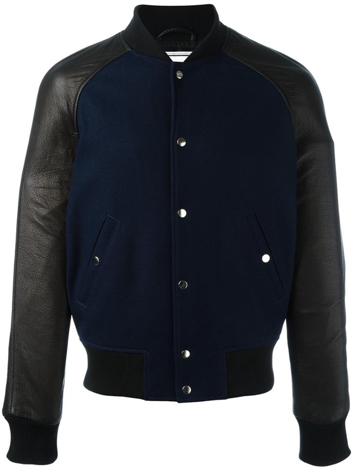 Ami Alexandre Mattiussi Leather Sleeve Bomber Jacket - Blue
