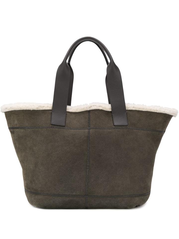 Brunello Cucinelli Shearling Tote Bag - Green