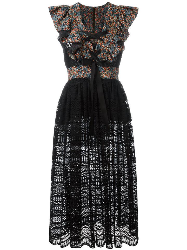 Philosophy Di Lorenzo Serafini Lace-up Ruffled Sheer Dress, Women's, Size: 42, Black, Cotton/polyimide/rayon/polyester