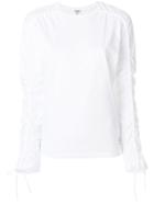 Kenzo Ruched Lace Cuff Sleeves Top - White