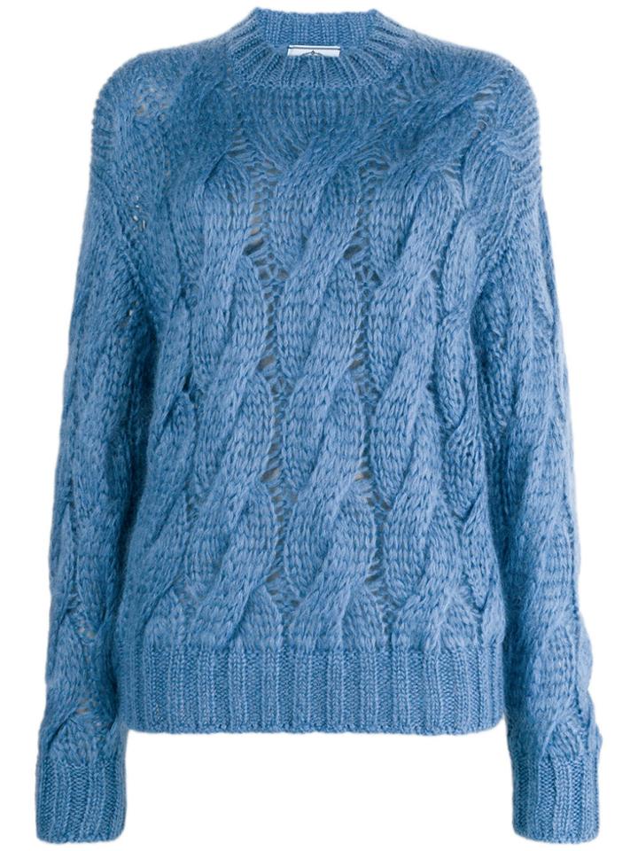 Prada Open Cable Knit Jumper - Blue