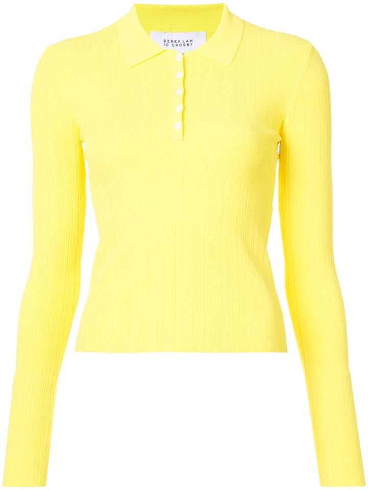 Derek Lam 10 Crosby Long Sleeve Polo With Back Band Detail - Yellow &