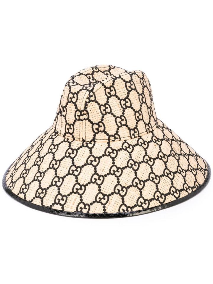 Gucci Gg Pattern Woven Hat - Brown