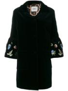 Bazar Deluxe - Velvet Embroidered Sleeve Coat - Women - Cotton/spandex/elastane - 40, Blue, Cotton/spandex/elastane