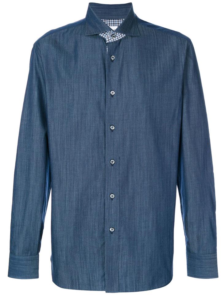 Brioni Checked Detail Shirt - Blue