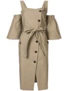 Portspure Buttoned Midi Dress - Brown