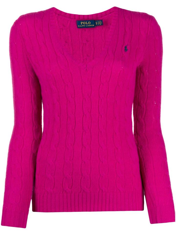 Polo Ralph Lauren V-neck Cable Knit Sweater - Pink