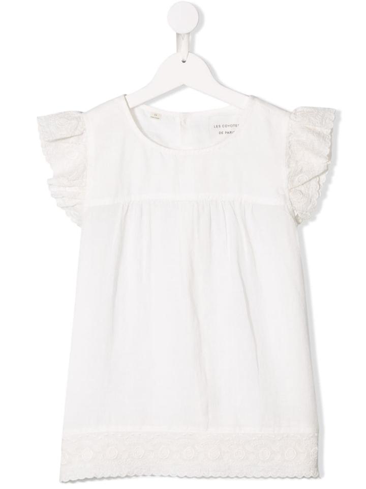 Les Coyotes De Paris Teen Frill-trim Short Sleeve Top - White