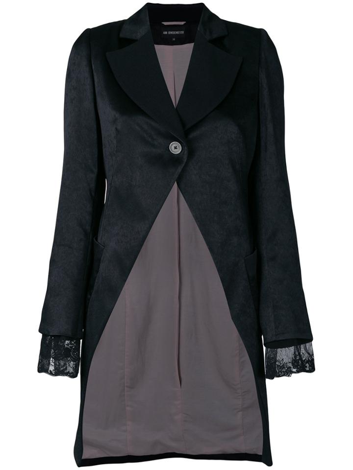 Ann Demeulemeester Lace Trimmed High-low Coat - Black