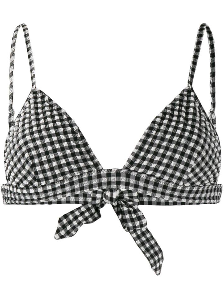 Ganni Gingham Print Bikini Top - Black