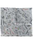 Faliero Sarti Printed Scarf, Men's, Grey, Modal/cashmere