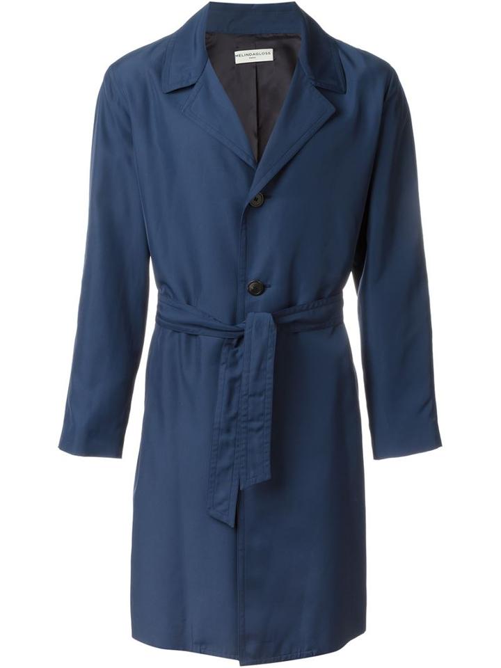 Melindagloss Belted Overcoat, Men's, Size: 46, Blue, Polyester/viscose
