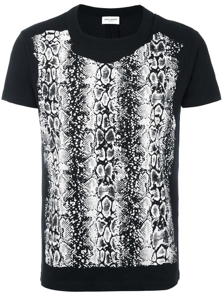 Saint Laurent Snakeskin Pattern Panel T-shirt, Men's, Size: Xs, Black, Cotton
