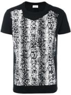 Saint Laurent Snakeskin Pattern Panel T-shirt, Men's, Size: Xs, Black, Cotton