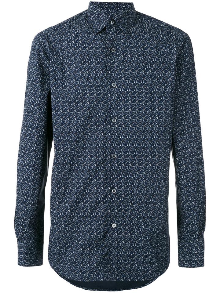 Ermenegildo Zegna - Geometric Long Sleeved Shirt - Men - Cotton - L, Blue, Cotton