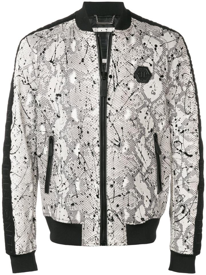 Philipp Plein Logo Trim Bomber Jacket - Neutrals