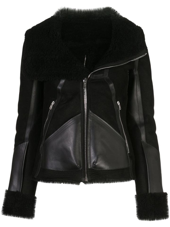 Rick Owens Panelled Shearling Biker Jacket - Black