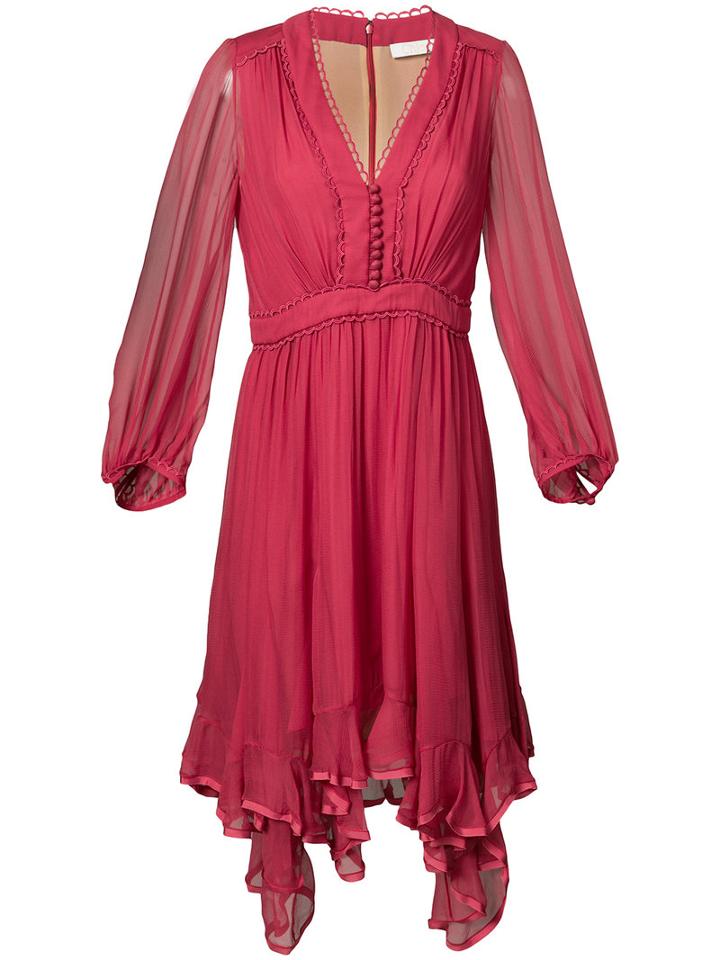Chloé - Ruffle-hem Dress - Women - Silk - 34, Red, Silk