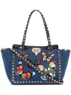 Valentino Small 'rockstud' Jamaican Butterflies Trapeze Tote, Women's, Blue
