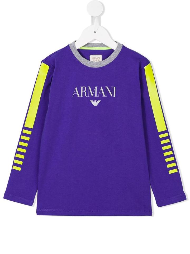 Armani Junior Logo Print Long Sleeve T-shirt, Boy's, Size: 6 Yrs, Blue