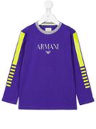 Armani Junior Logo Print Long Sleeve T-shirt, Boy's, Size: 6 Yrs, Blue