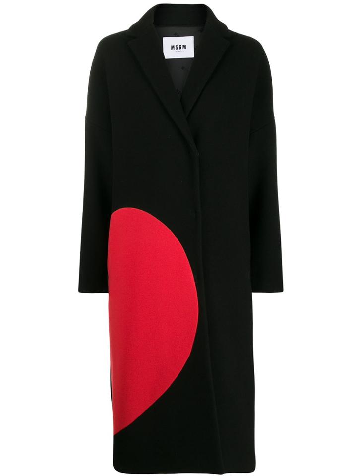 Msgm Broken Heart Motif Midi Coat - Black