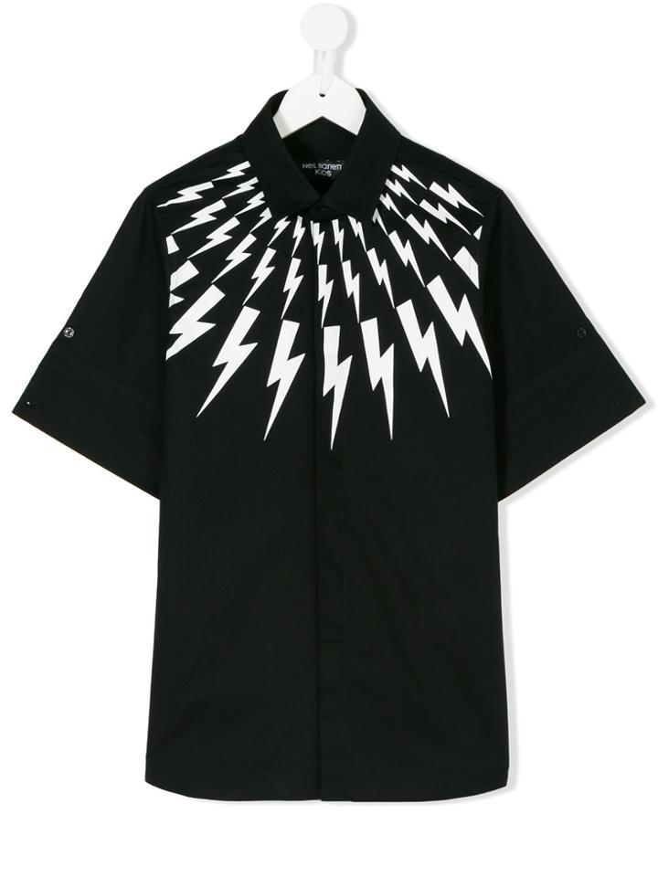 Neil Barrett Kids Lightning Bolt Print Shirt - Black