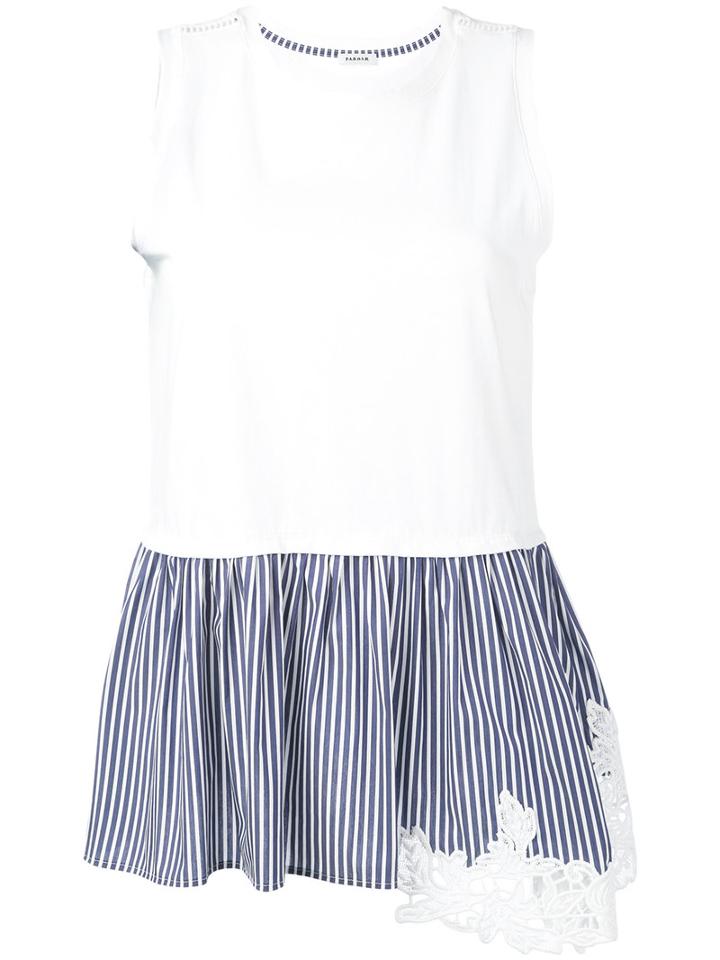 P.a.r.o.s.h. - Striped Ruffled Hem Tank - Women - Cotton - S, White, Cotton
