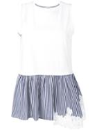 P.a.r.o.s.h. - Striped Ruffled Hem Tank - Women - Cotton - S, White, Cotton