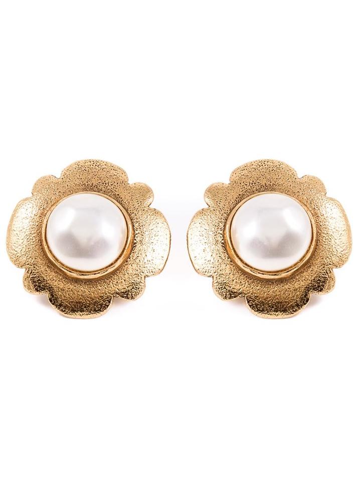 Chanel Vintage Faux Pearl Centre Earrings, Women's, Size: Small, Metallic