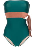 Adriana Degreas Cinque Terre Contrasted Tie Waist Swimsuit - Green