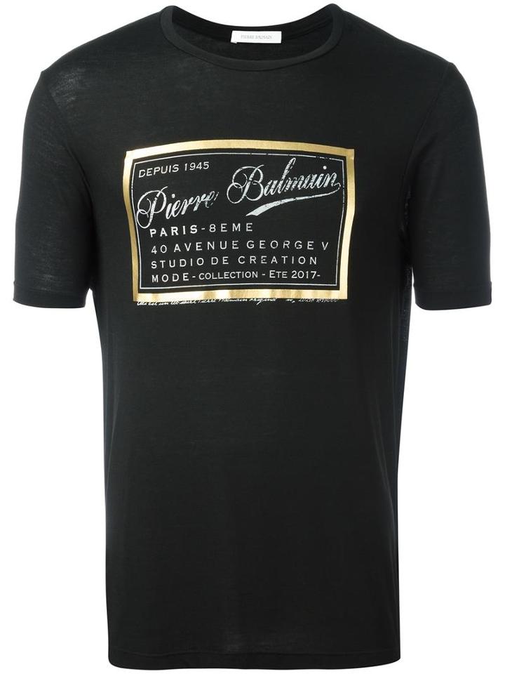 Pierre Balmain Logo Print T-shirt, Men's, Size: 48, Black, Viscose/polyester/spandex/elastane