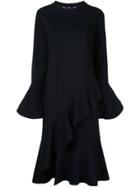 Goen.j Asymmetric Ruffle-trimmed Jersey Midi Dress - Black
