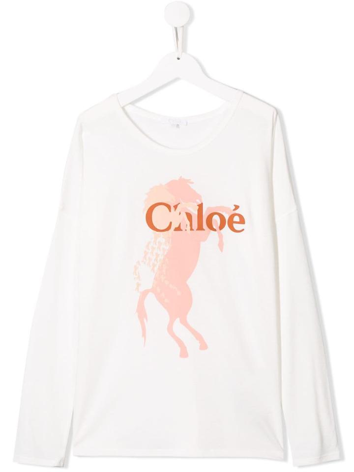 Chloé Kids Teen Horse Print Top - White