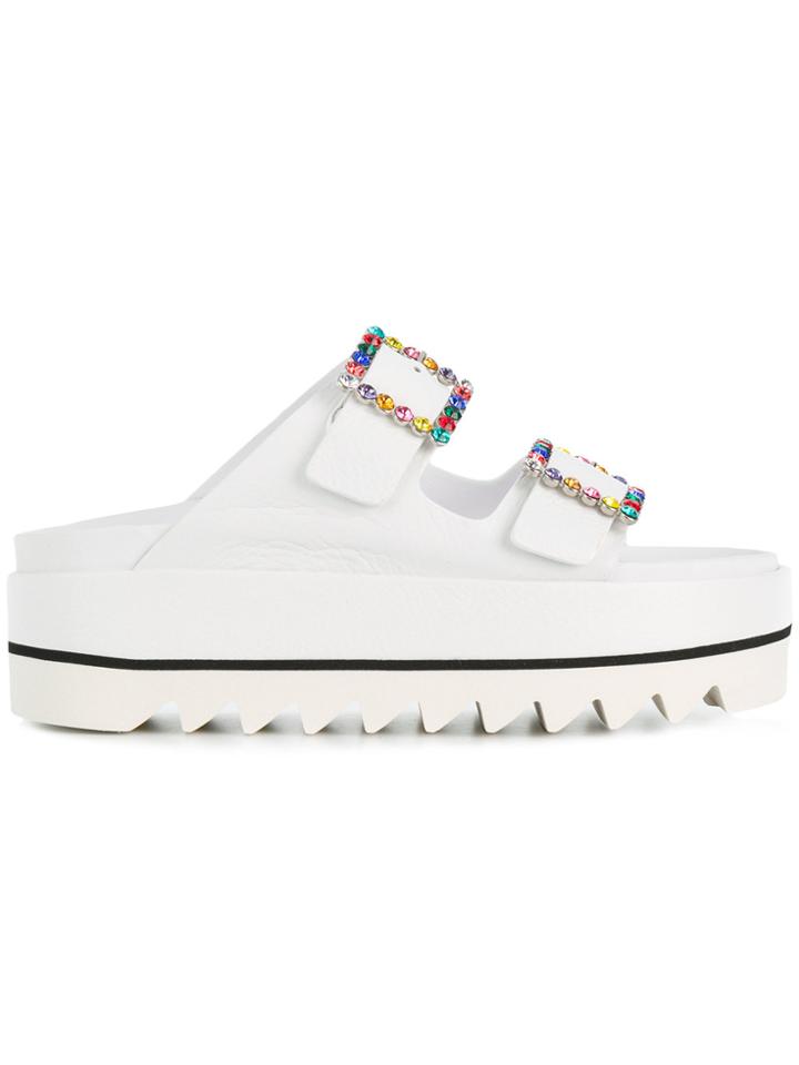 Le Silla Embellished Buckle Mules - White