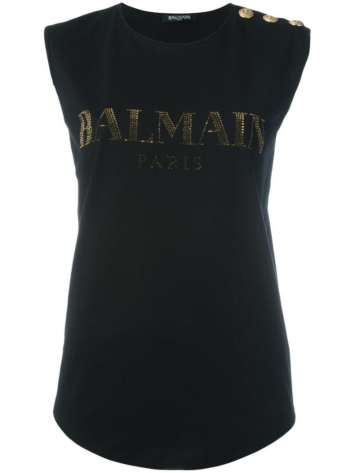 Balmain Logo T-shirt, Women's, Size: 36, Black, Cotton/glass
