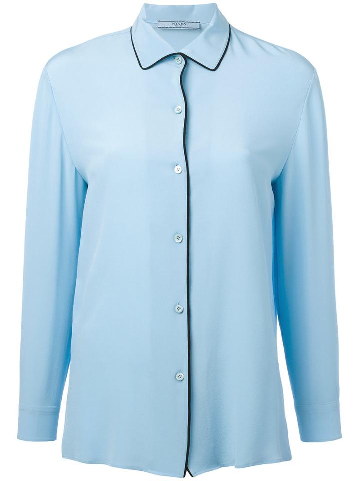 Prada Contrast Shirt, Women's, Size: 44, Blue, Silk