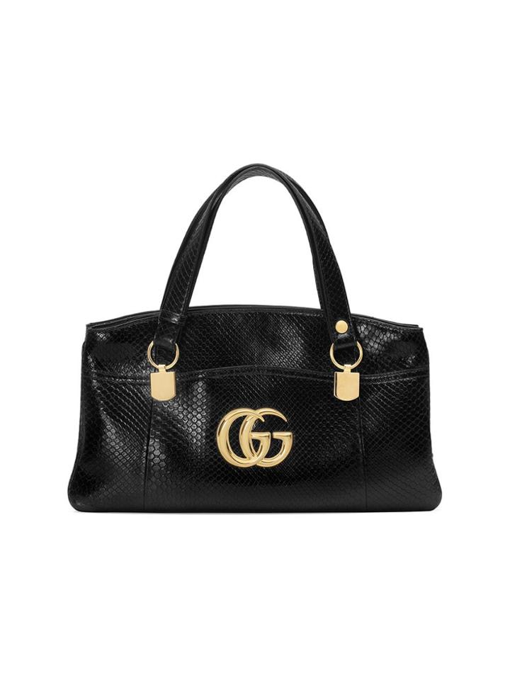 Gucci Arli Large Python Top Handle Bag - Black