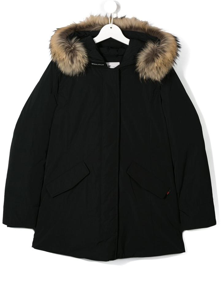Woolrich Kids Raccoon Fur Hooded Jacket - Black