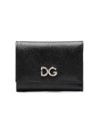 Dolce & Gabbana Black Diamante Dg Grained Leather Wallet
