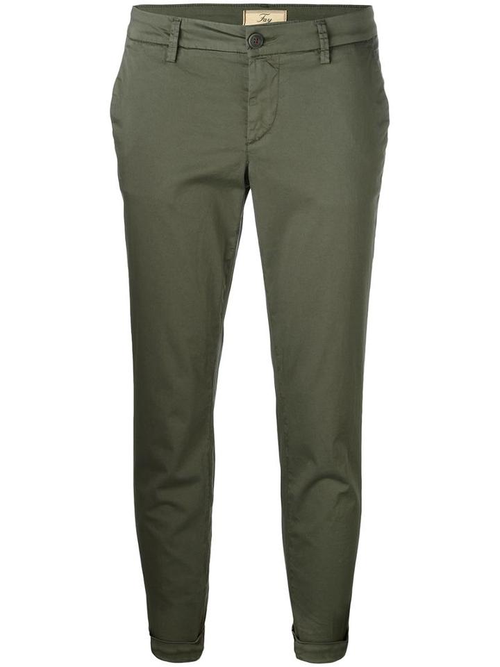 Fay Cropped Slim-fit Trousers, Women's, Size: 30, Green, Cotton/spandex/elastane